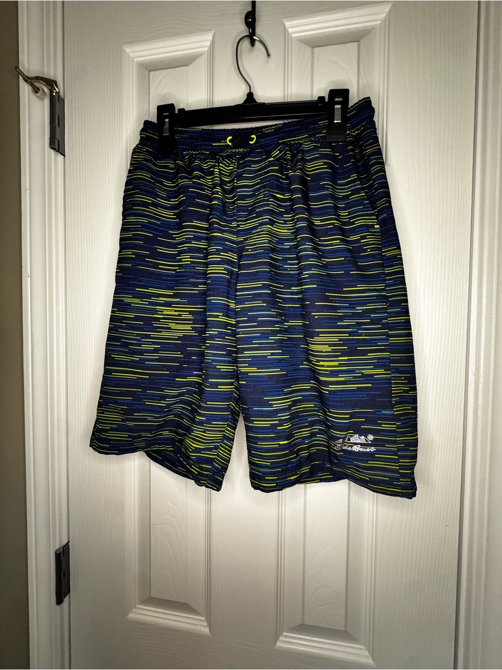 EUC Boys Swim Trunks in Navy & Lime Green Stripe Size L(14/16)
